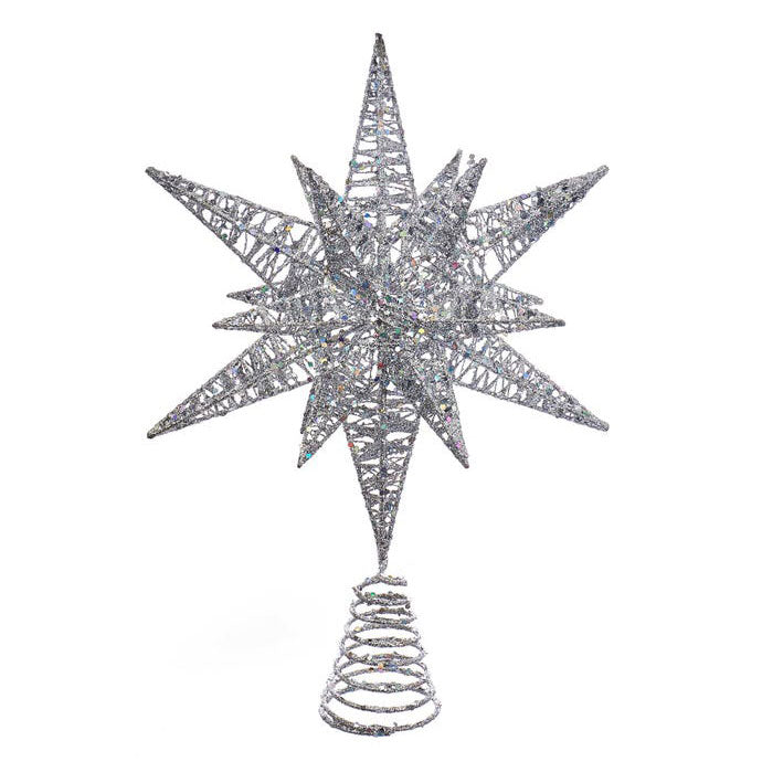 Kurt Adler Silver Glitter Wire 3D Star Treetop, 15.5"