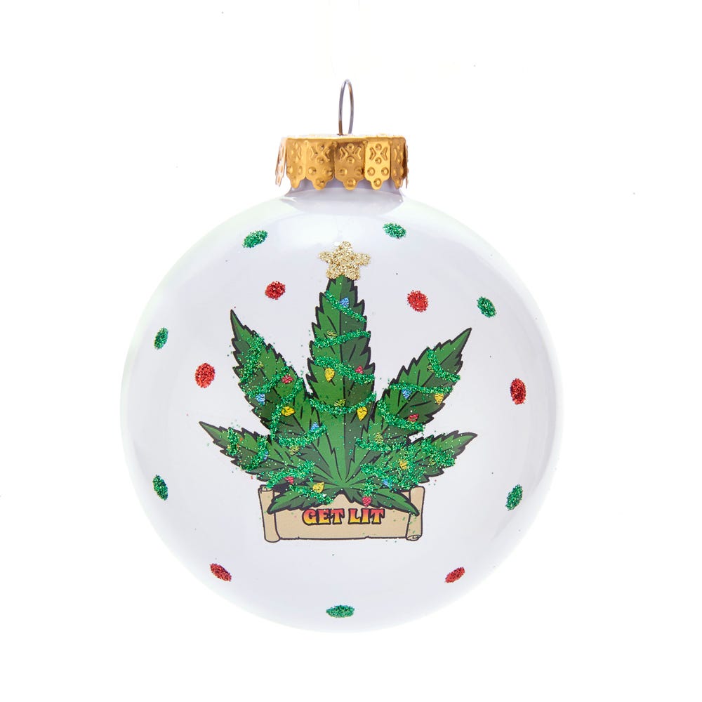 Kurt Adler Cannabis Design Glass Ball Ornament, 80MM