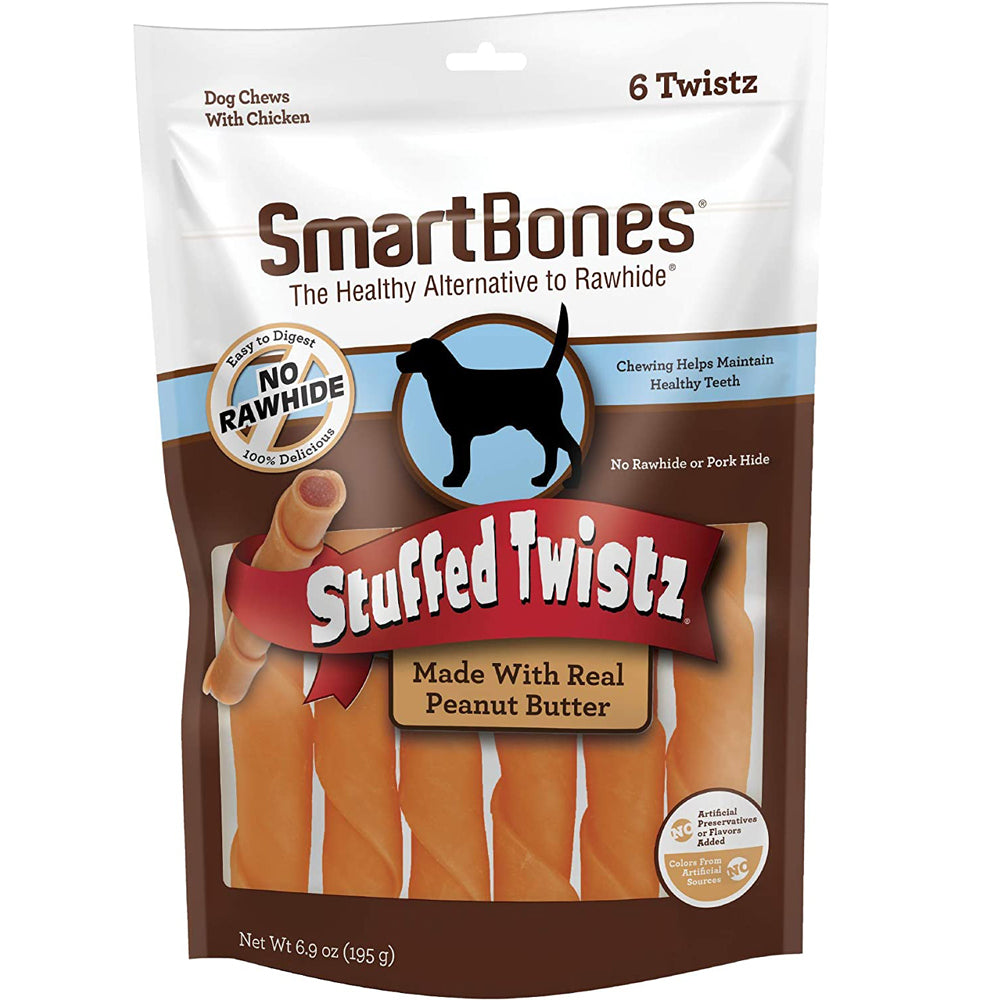 SmartBones, Stuffed Twistz with Peanut Butter, 6 pk