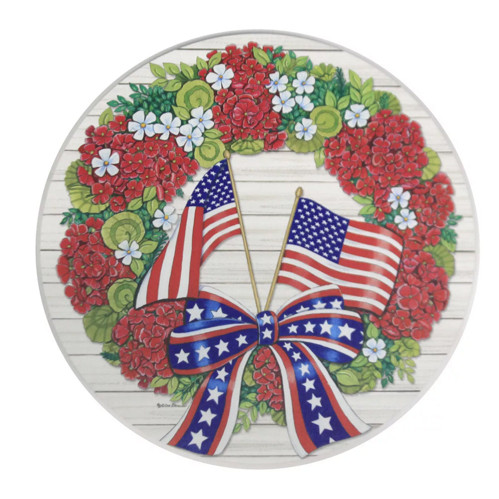 Flag Wreath with Geraniums Stepping Stone, 12"