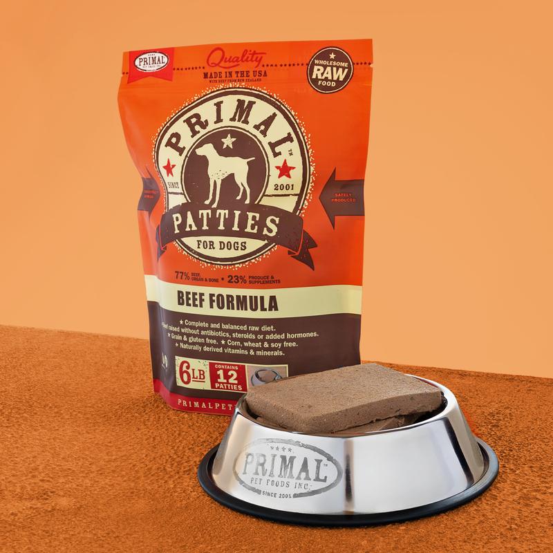 Primal Canine Frozen Beef Patties, 6 lb
