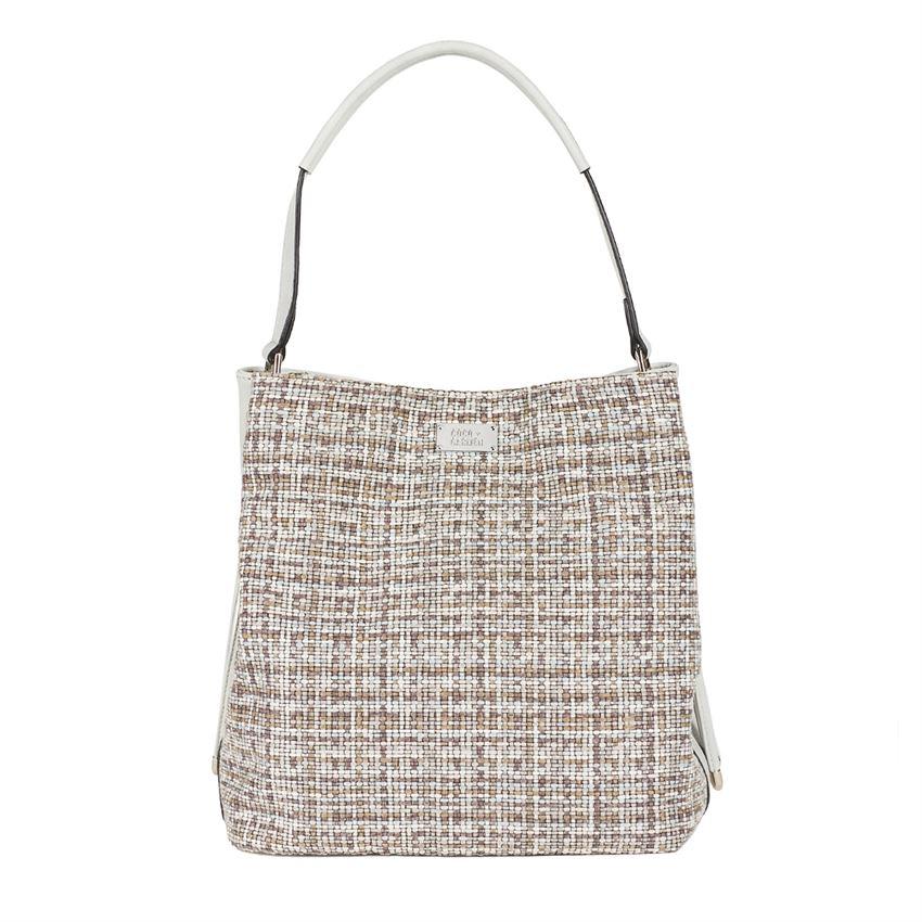 Coco + Carmen Mona Tweed Bucket Hobo, Soft Grey