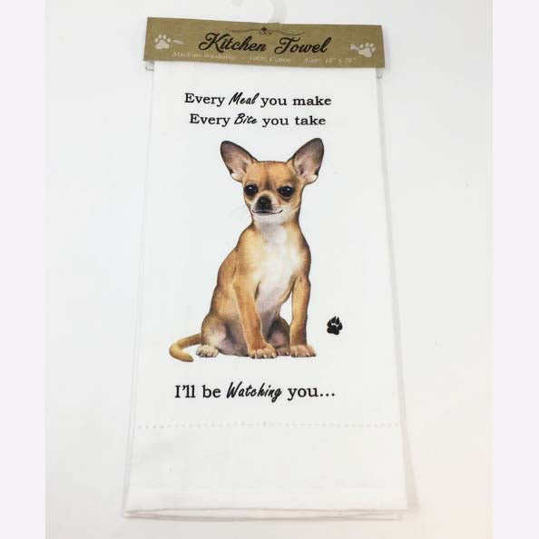 E&S Pets Kitchen Towel- Tan Chihuahua
