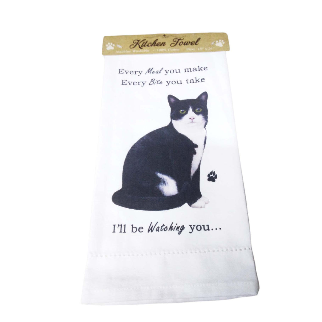 E&S Pets Kitchen Towel- Black/ White Cat