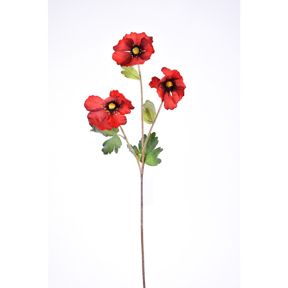 Poppy Silk Floral Spray, Burgundy, 3 Stems, 28"