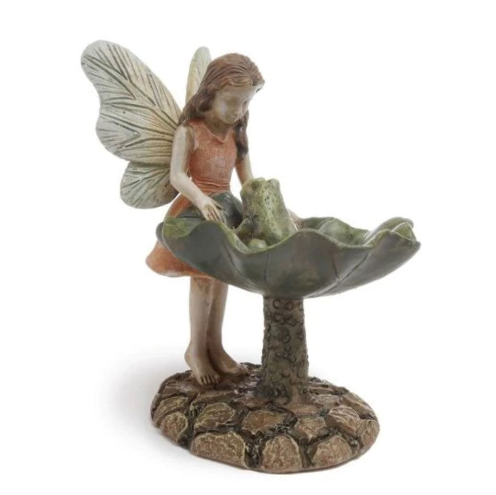 Woodland Knoll, Miniature Fairy looking at Frog