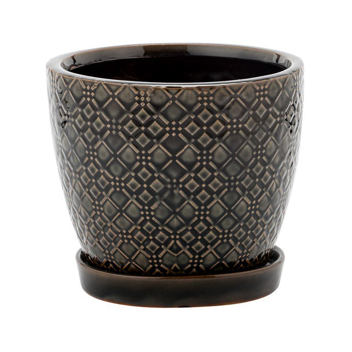 Napco Black Laser Pot with Saucer, 4.25"