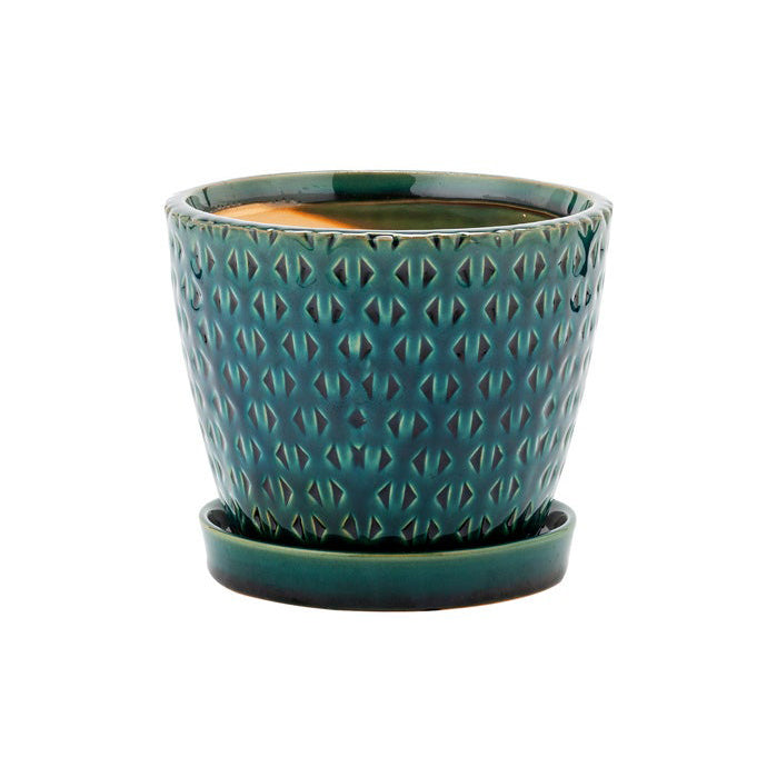 Napco Teal Planter with Saucer, 4.75"