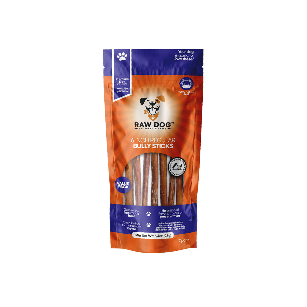 Raw Dog Natural Chews 6" Regular Bully Stick, 7-Pack