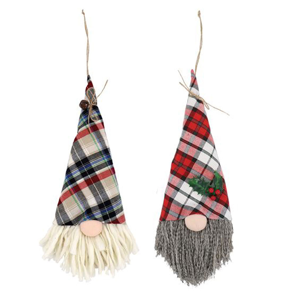 Dennis East Int., Plaid Gnome Hanging Décor, Assorted, Sold Separately, Polyester, 16.5"H