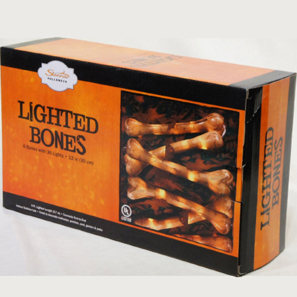 Sienna Halloween, Lighted Bones, 6 bones connected, w/ 36 lights, 12"L each