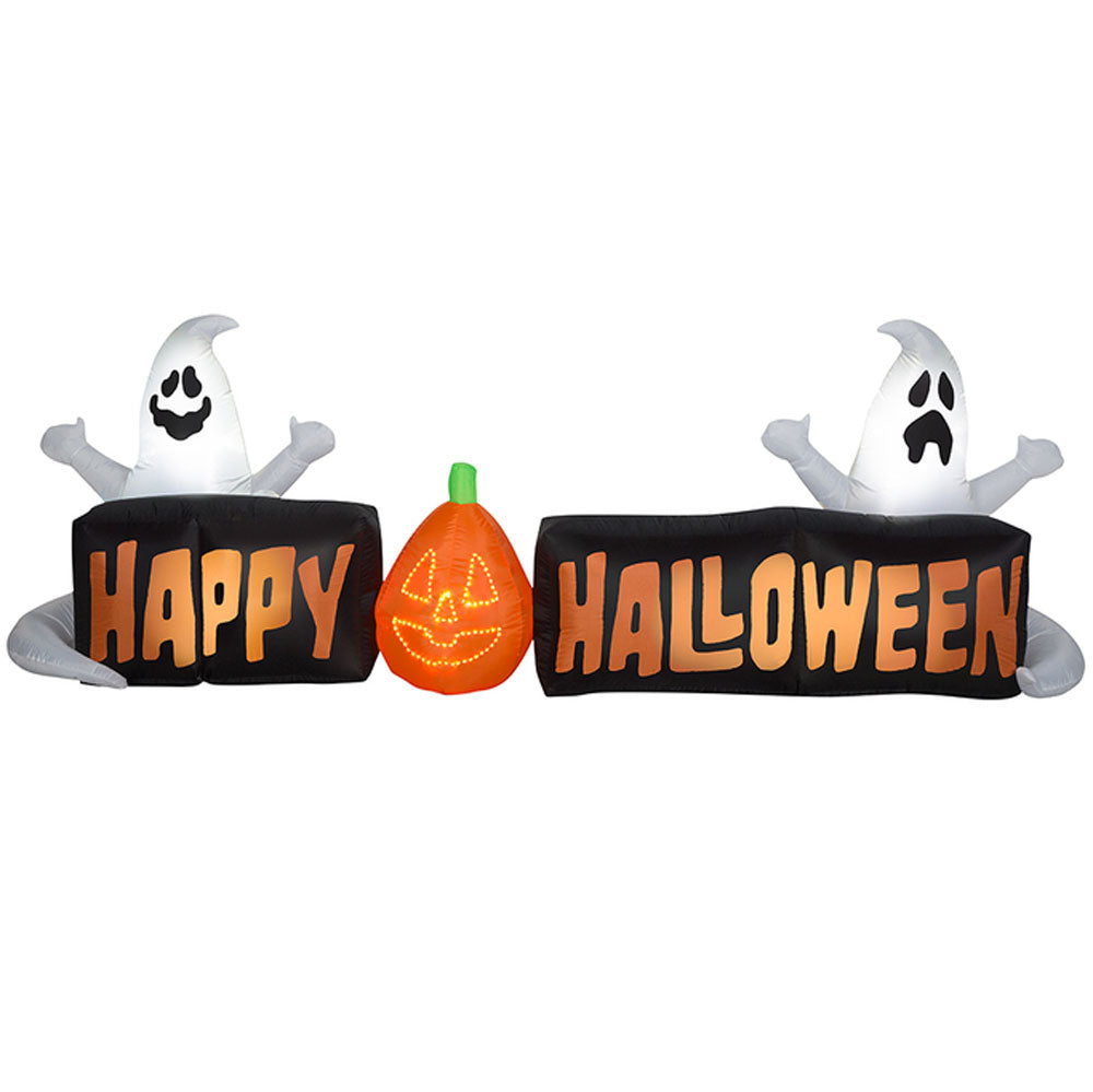Good Tidings, Happy Halloween Sign w/ Ghosts and Pumpkin, 3.5' Tall, Indoor or Outdoor Use, 9' W