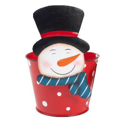 Snowman Metal Planter, 6.75" D