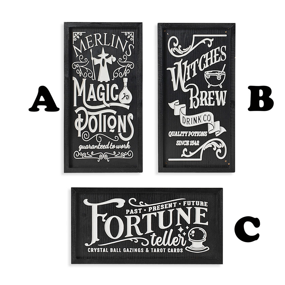 Gerson Company, Halloween Engraved Wall Sign, Sold Separately, Wood, Black and White, 16"H (A or B) or 16"L(C)