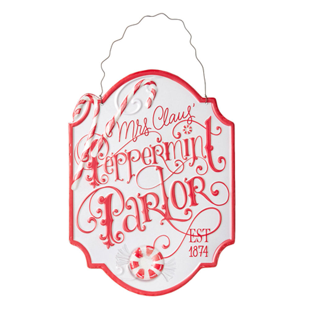 Raz Imports, Peppermint Parlor Embossed Ornament, Metal, Red/White, 11.75"H