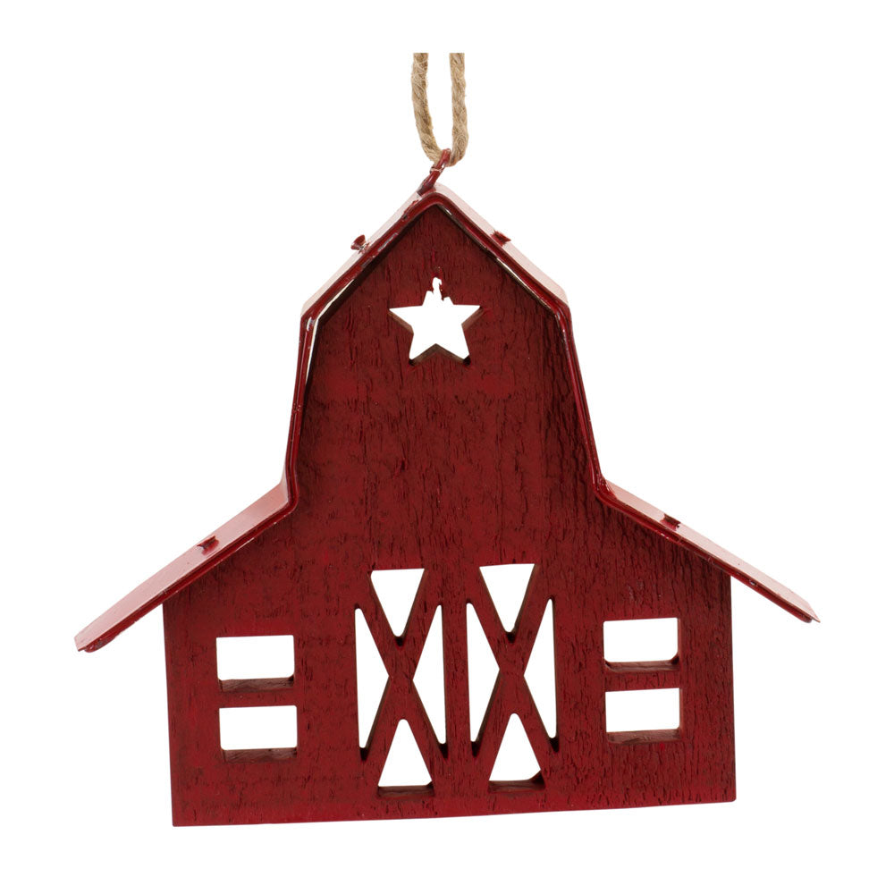 Melrose International Barn Ornament, Large, Wood, Red, 5"H