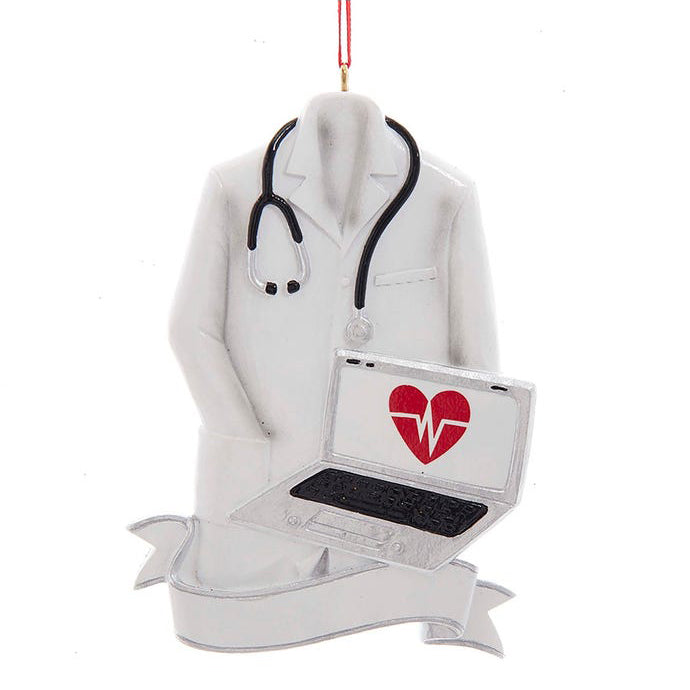 Kurt Adler Doctor Coat With Laptop Ornament For Personalization, 4.25"