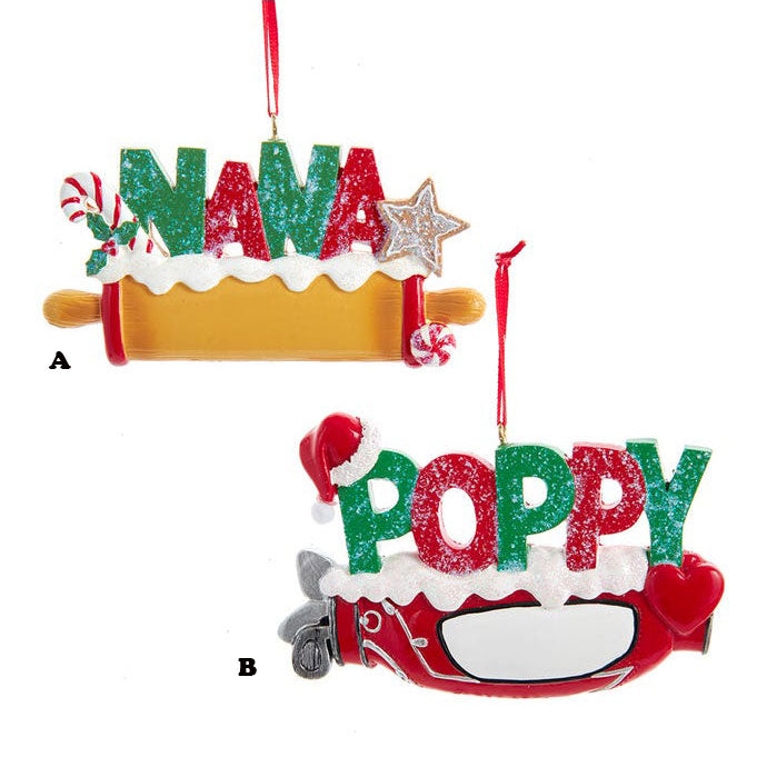 Kurt Adler "Poppy" or "Nana" With Golf Club Ornaments For Personalization, 2"