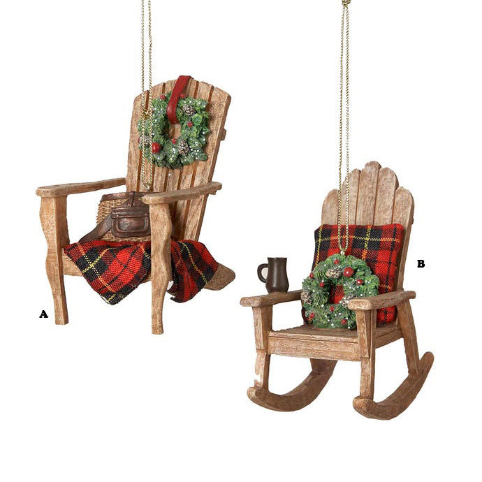 Kurt Adler Lodge Chair With Wreath and Blanket Ornament, 4"