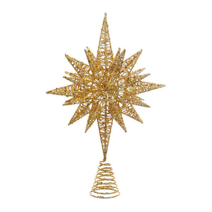 Kurt Adler Gold Glitter Wire 3D Star Treetop, 16.5"
