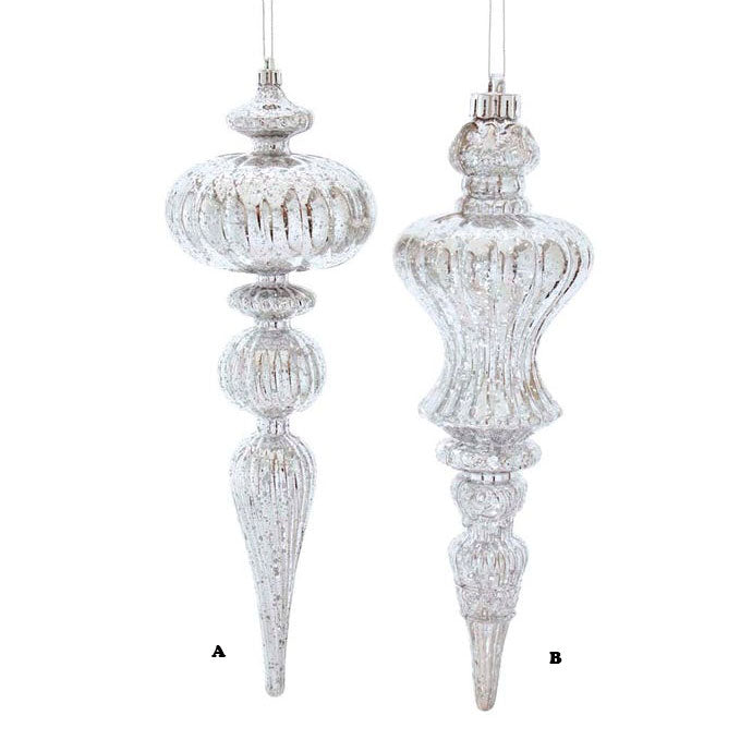 inventory issue Kurt Adler Silver Distressed Finish Finial Ornament, Assorted Sold Individually, 12"