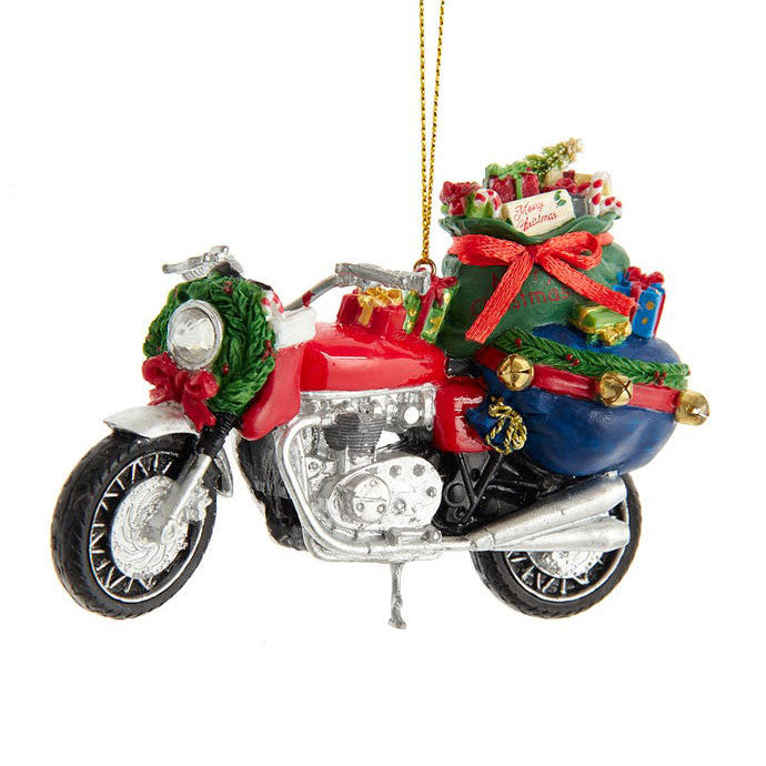 Kurt Adler Motorcycle With Presents Ornament, 4.7"