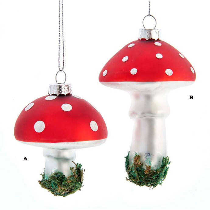 Kurt Adler Glass Mushroom Ornament, 2 Assorted Sold Individually, 2.5"