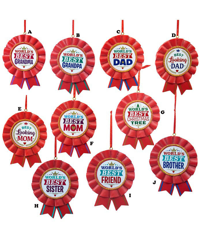Kurt Adler "Best" Ribbon Award Ornament, 10 Assorted Sold Individually, 7"