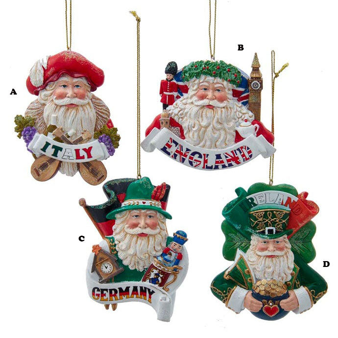 Kurt Adler International Santa Ornament, 4 Assorted Sold Individually, 3.4"