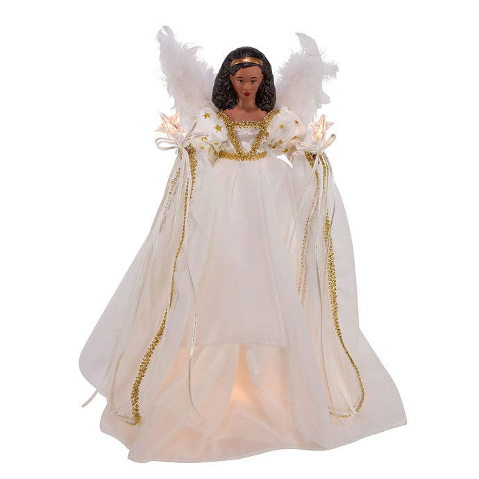 Kurt Adler Black Angel Ivory and Gold Lighted Treetop, 15"