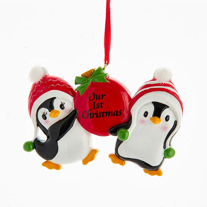 Kurt Adler Penguin Couple "Our 1st Christmas" Ornament For Personalization, 4"