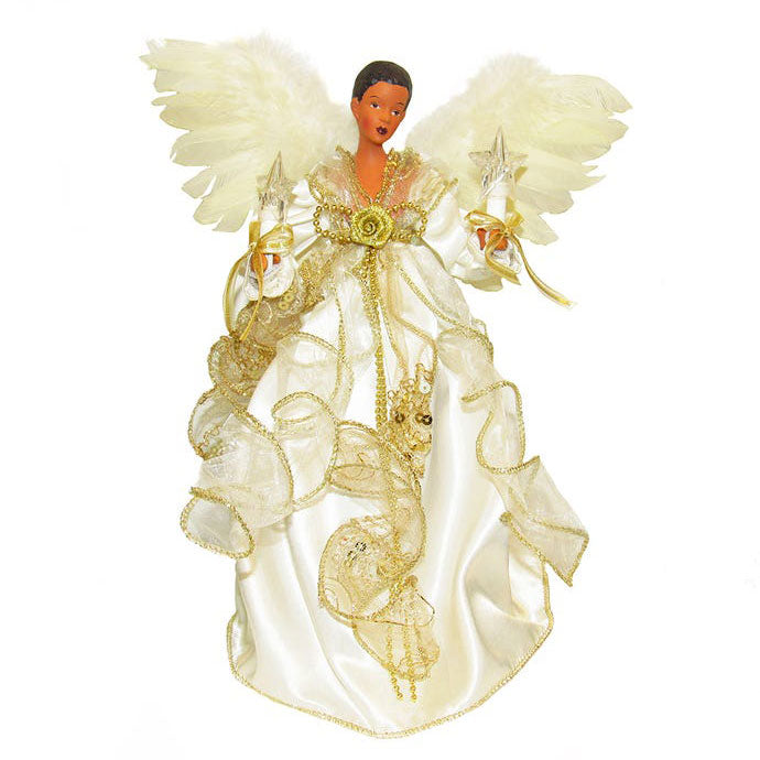 Kurt Adler Ivory and Gold Black Angel Lighted Treetop, 12"