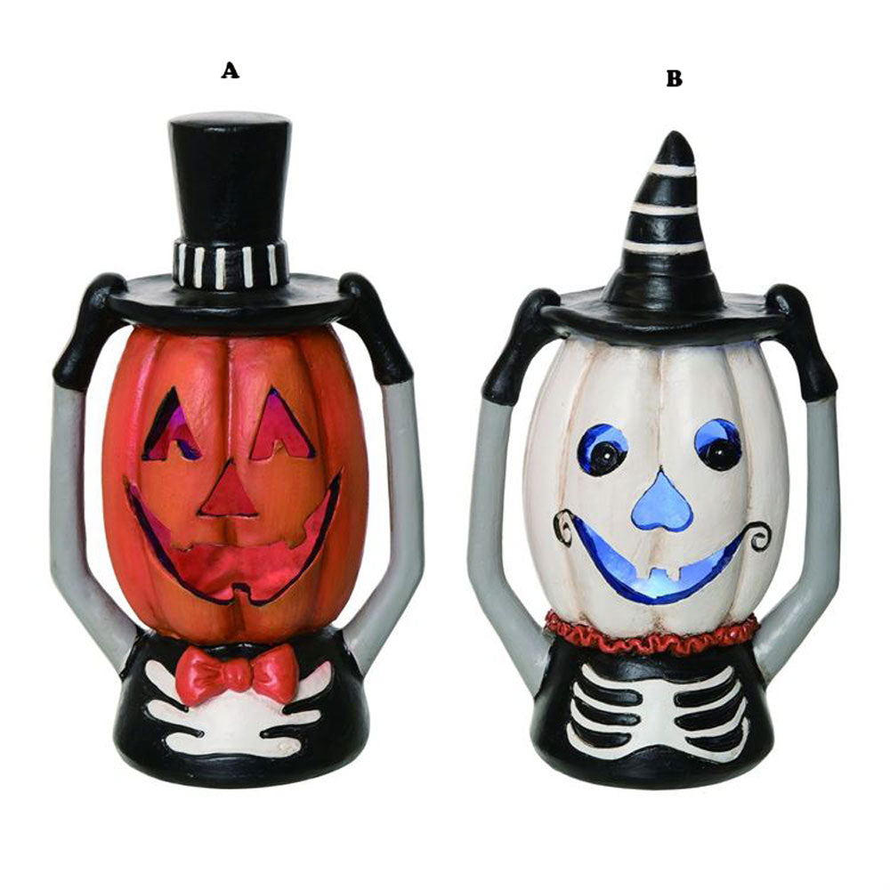 Transpac, Resin Light Up Pumpkin Head Figurine, Assorted, Sold Separately, Resin, Orange or White, 9.75"H