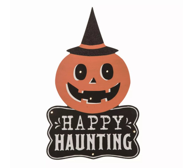 Transpac, Happy Haunting Lit Up Décor, Wood, Black/Orange, 18"