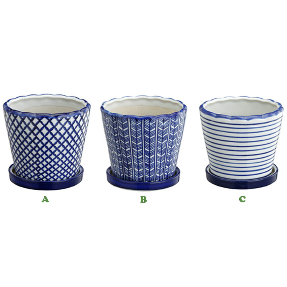 Napco, Blue & White Planter W/Saucer. Assorted & Sold Separately