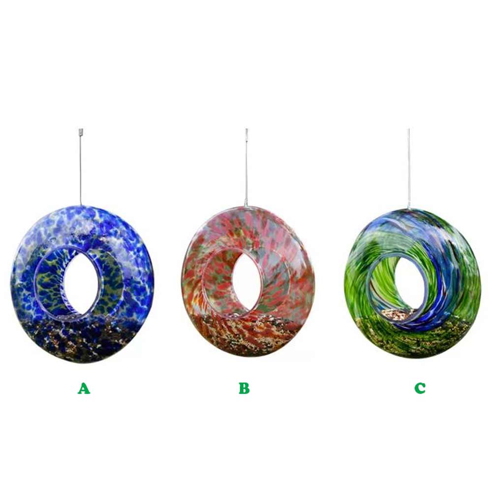 Evergreen, Swirl Glass Circle Feeder, Assorted & Sold Separately