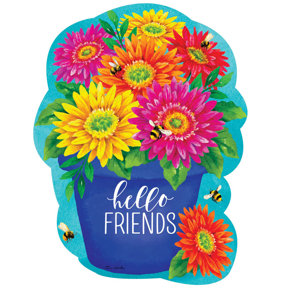 Custom Decor, Blue Pot Gerberas Hang Around