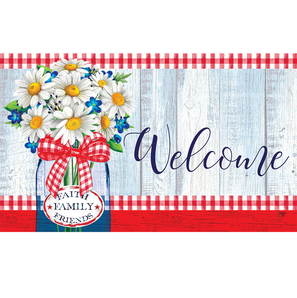 Custom Decor, Red Gingham Daisy Doormat