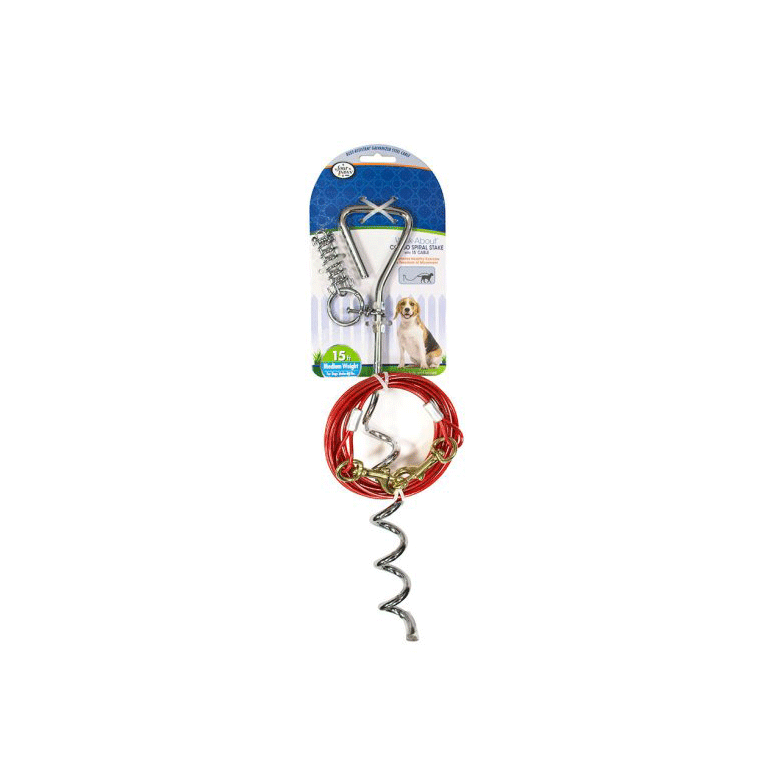 Four Paws Walk About Combo Stake with Cable, Medium Weight, Red, 15'