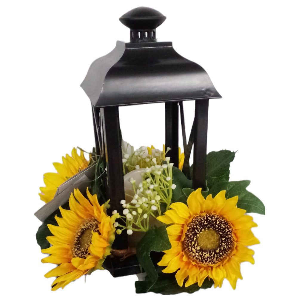 Gerson, Lantern w/ Sunflowers, Battery Operated