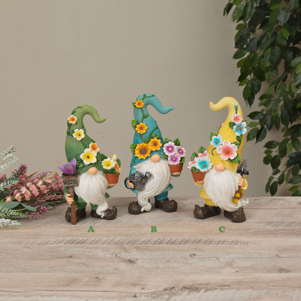 Gerson, Gnome Figure W/Flower, 9.6", Assorted & Sold Separately