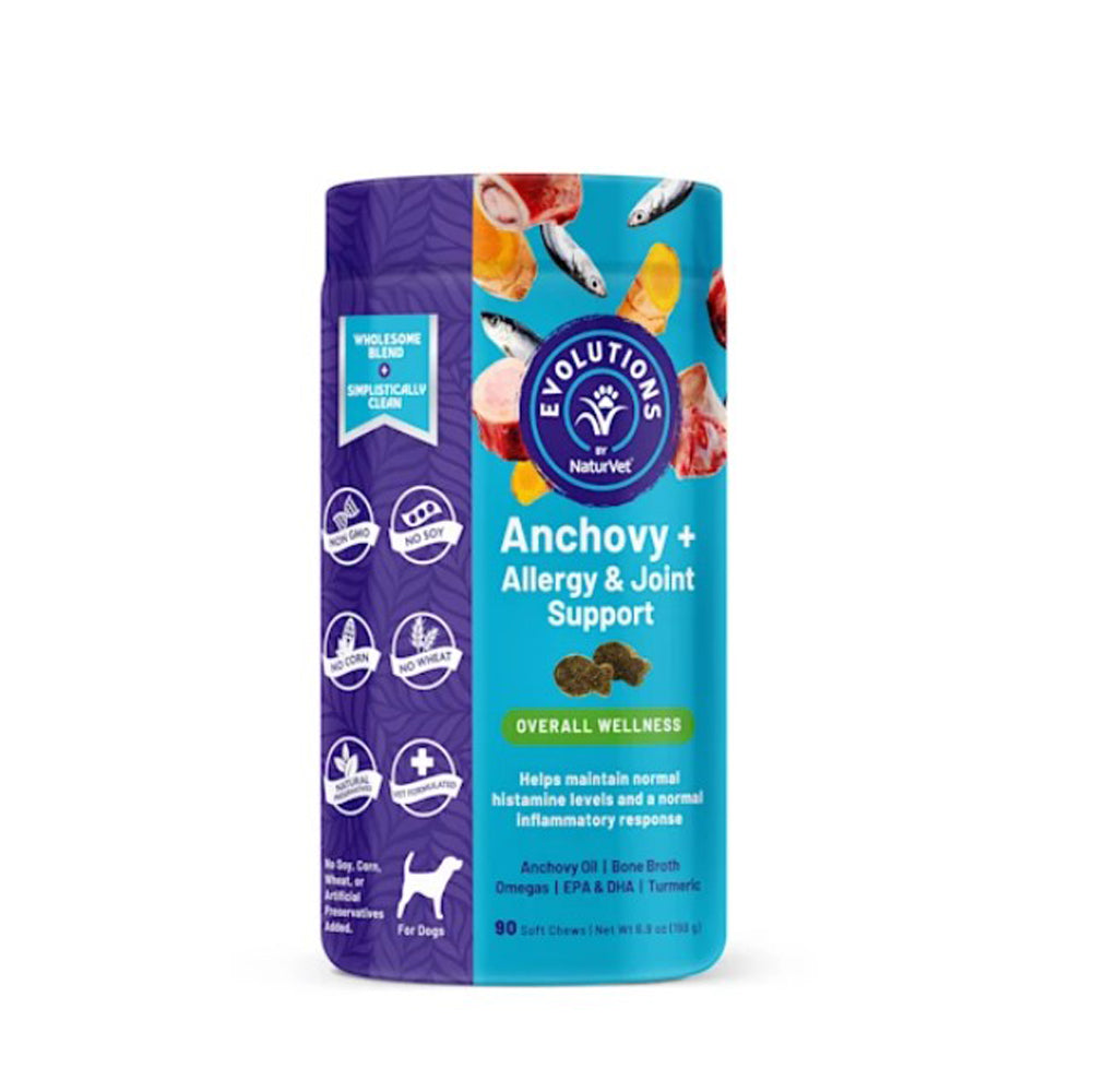 NaturVet, Evolutions, Anchovy Allergy + Joint Chews, 90 ct