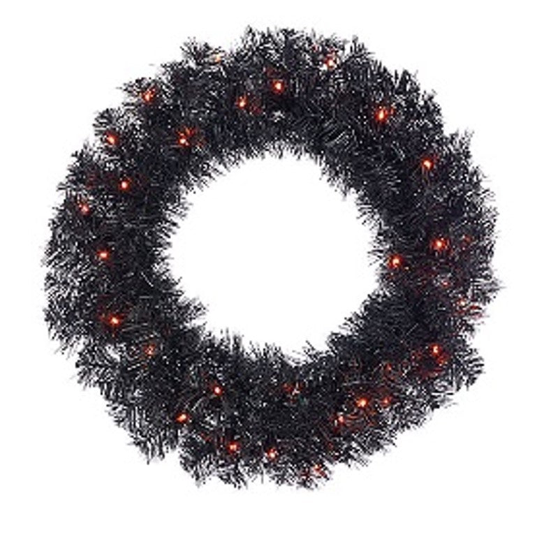 Gerson, Black Halloween Wreath, B/O, 24"