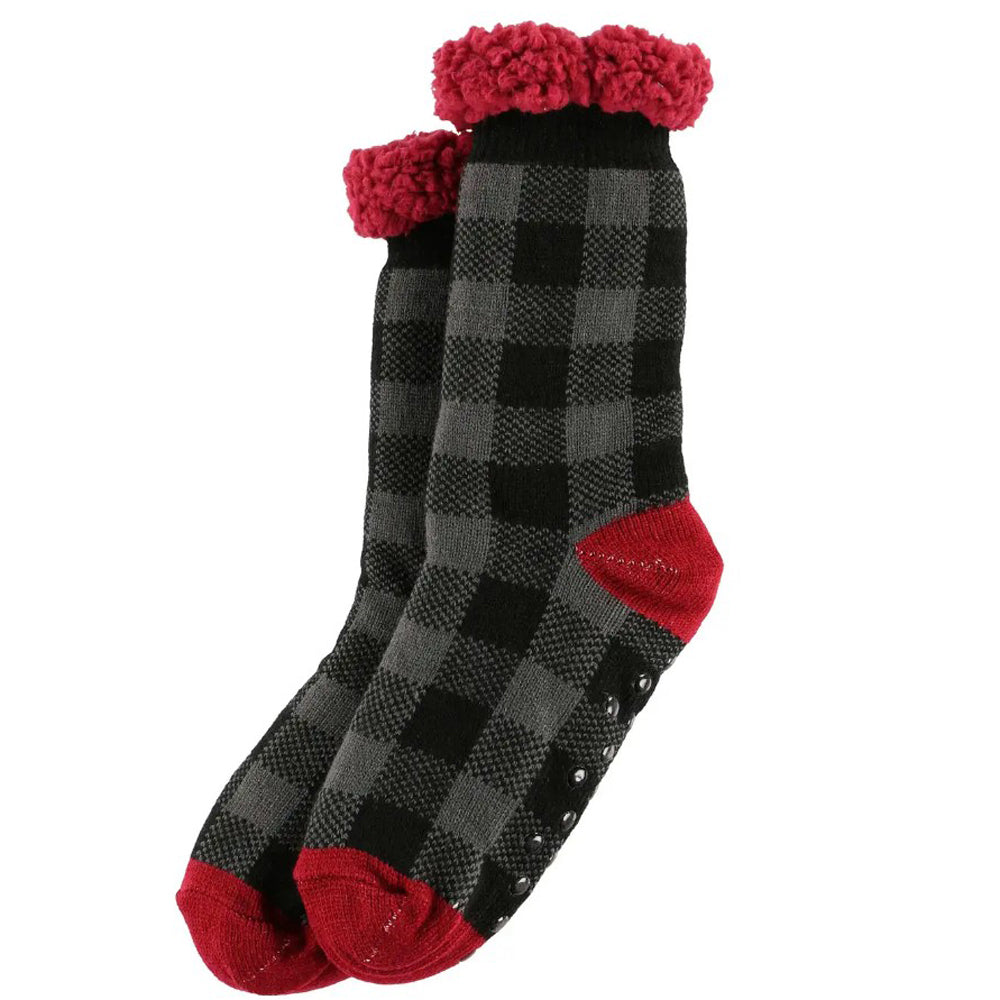 Lazy One, Gray Plaid Plush Socks, One Size Fits Most