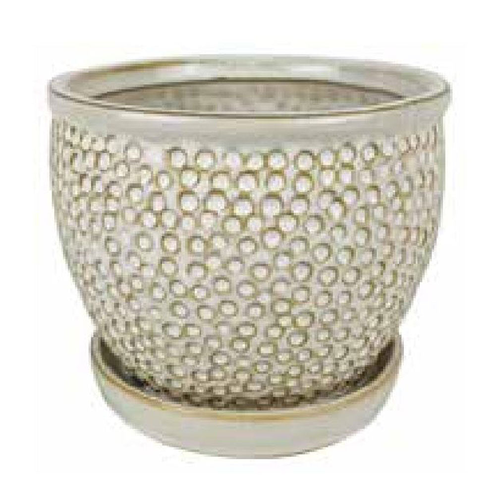 Border Concepts, Pebble Planter W/Saucer, 6.75", White