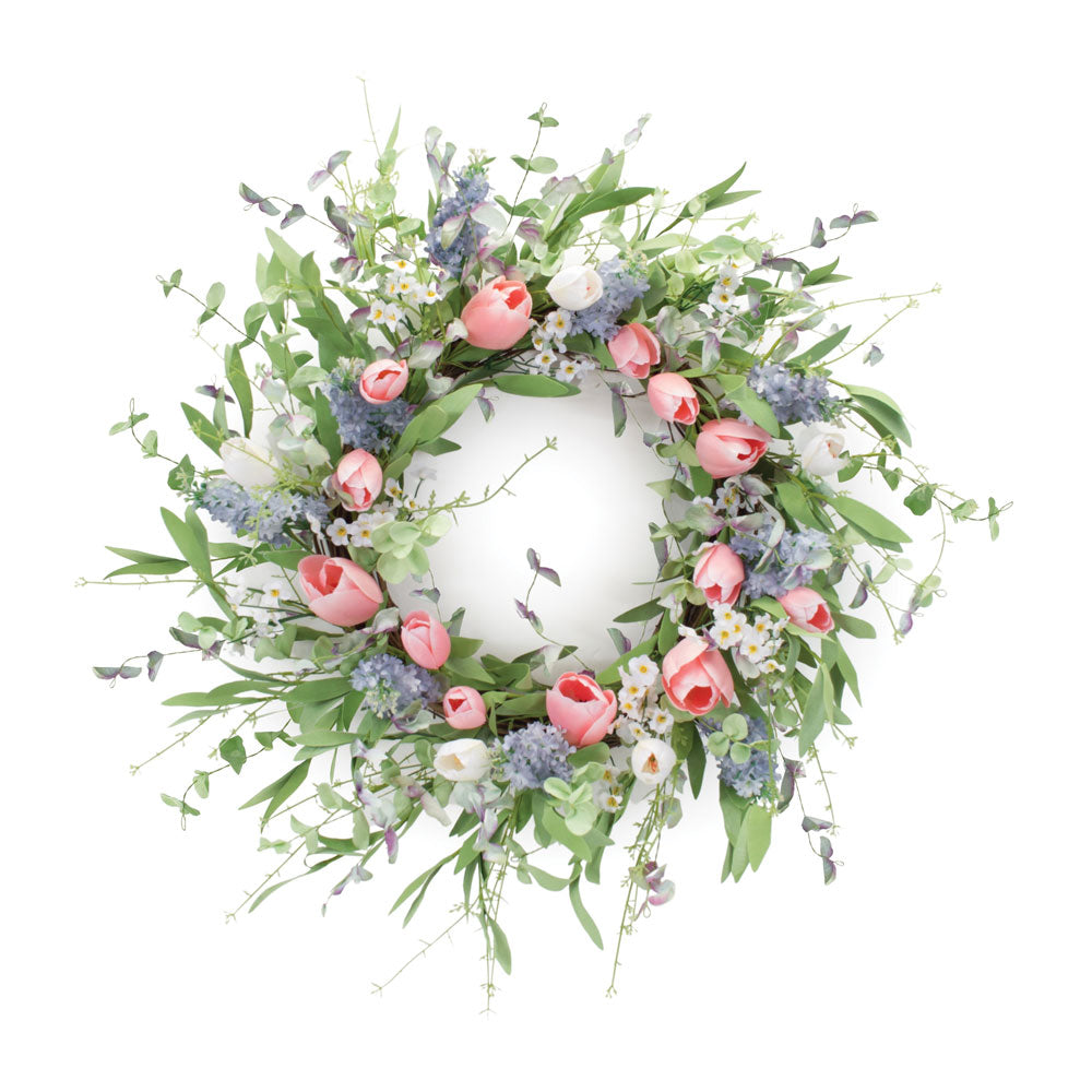 Melrose International, Mixed Tulip & Lilac Wreath, 19.5"