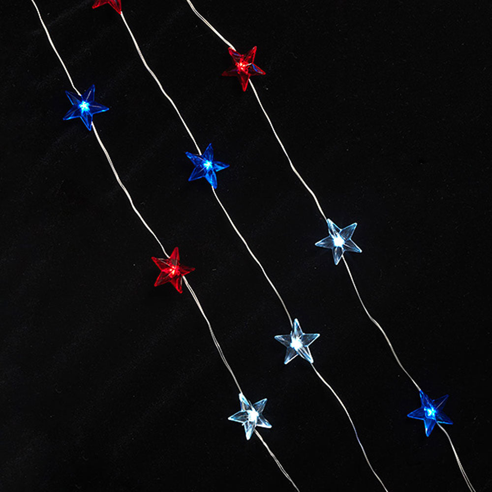 Gerson, Battery Operated Patriotic Acrylic Star Light String, 20L