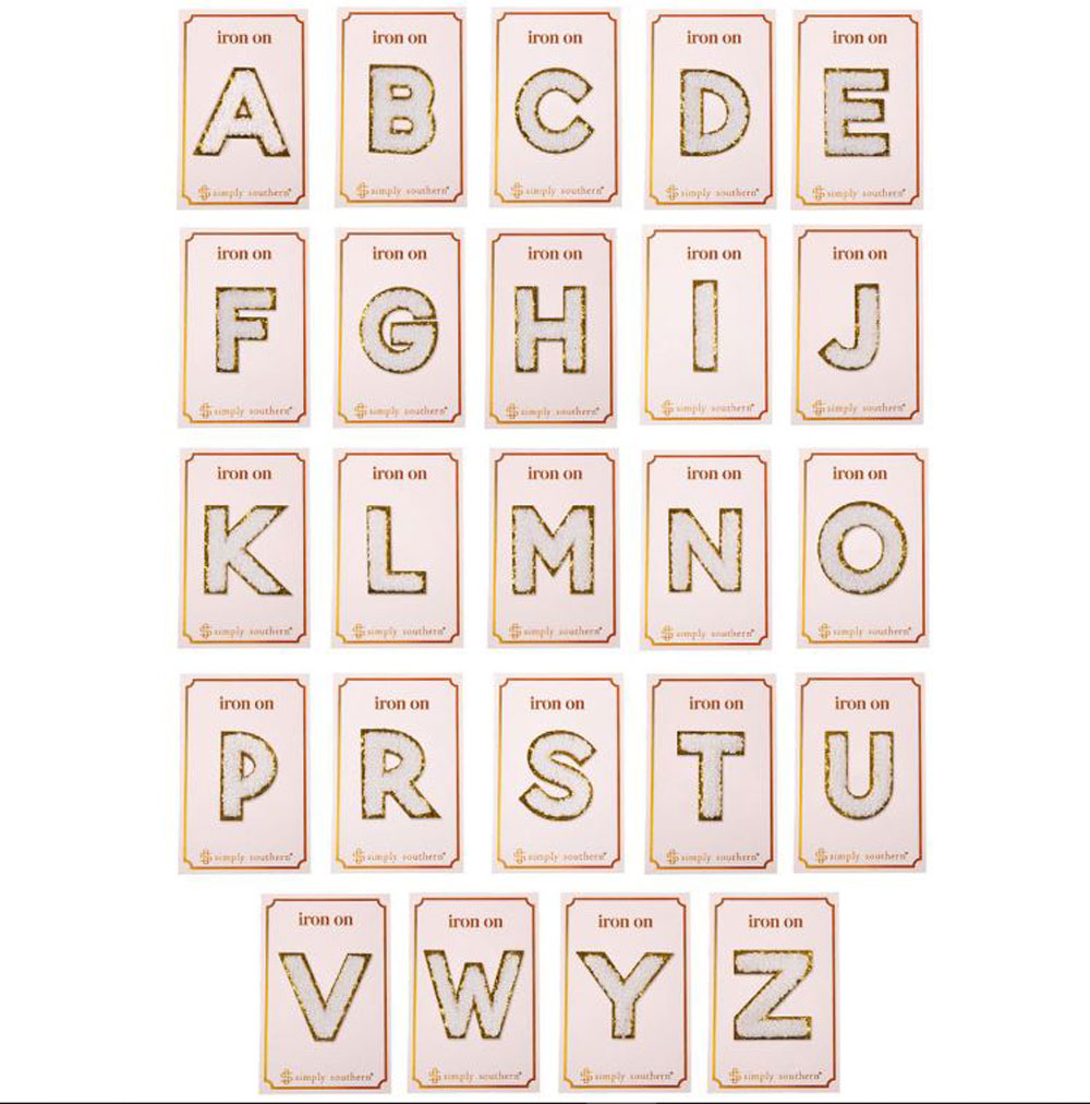 Simply Southern, White Initial Patches, Assorted & Sold Separately