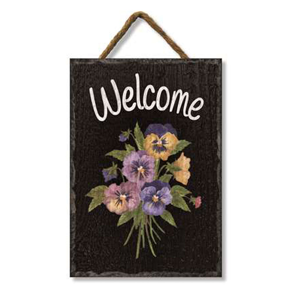 My Word,Pansies Welcome Slate Impression
