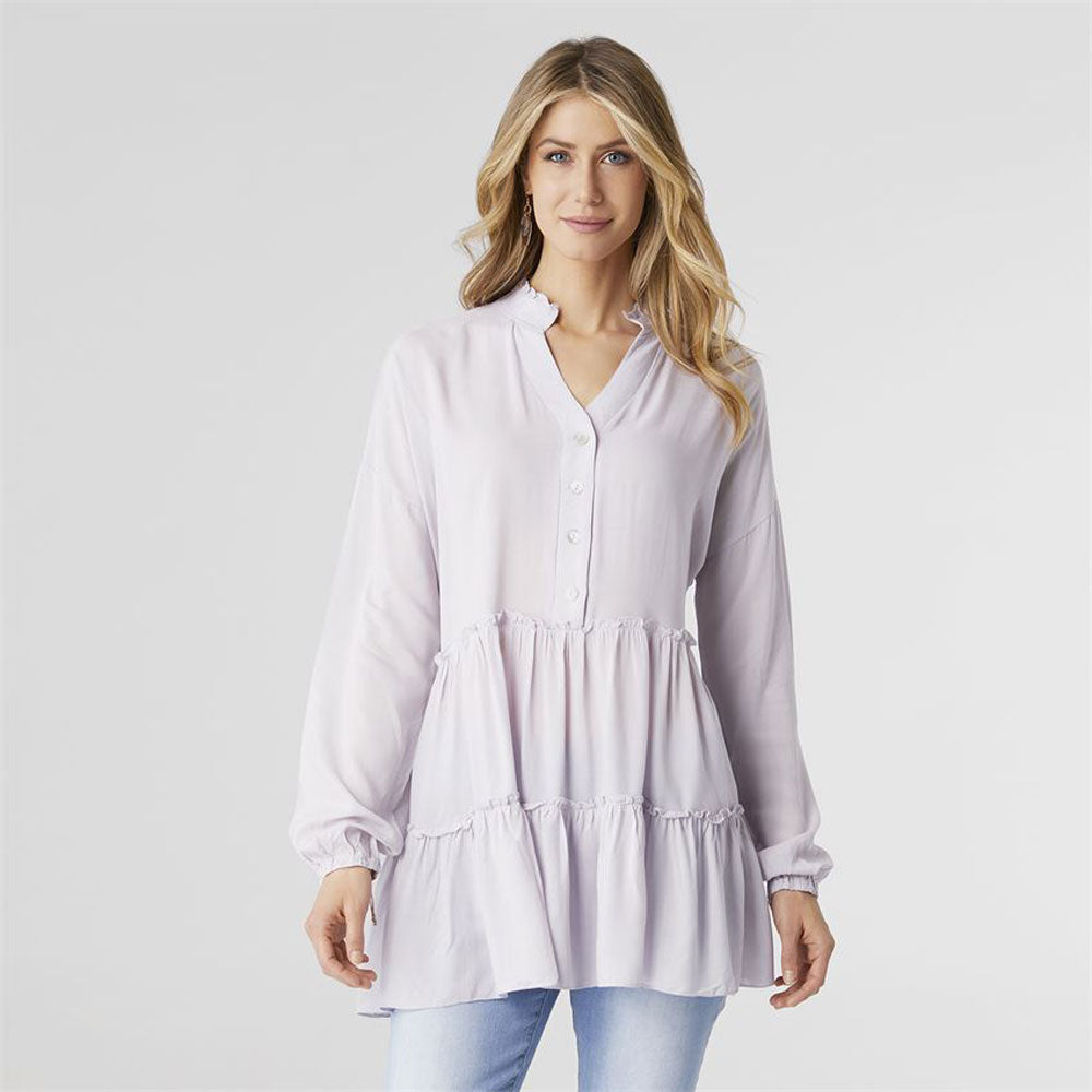 Coco + Carmen, Naomi Gauzy Puff Sleeve Ruffle Tunic